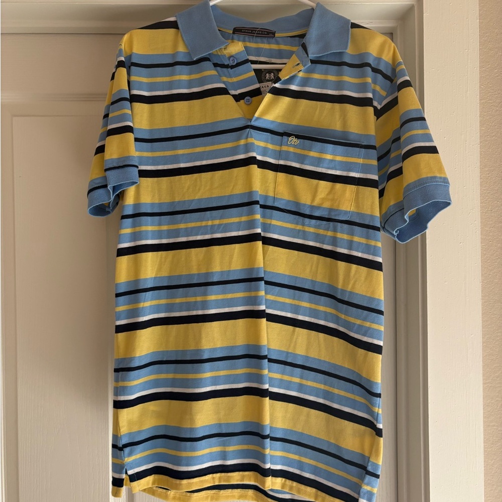 Classic Blue and Yellow Striped Polo by